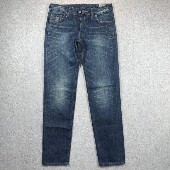 G Star Raw SELVEDGE Jeans Mens 31x34 Blue 3301 Tapered Dark Wash Faded NWOT - Picture 2 of 9